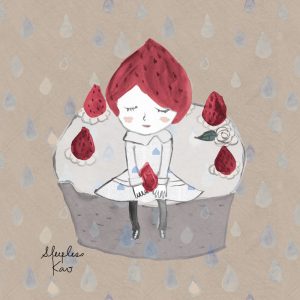 Sitting on the strawberry cake